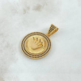 Dije Medalla Corona RX 7.15gr / 3.6cm / Circones Negros Oro Amarillo 18K ©