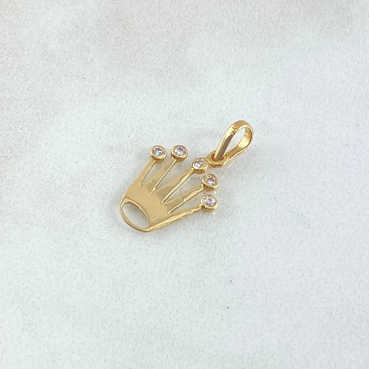 Pendant Crown Silhouette 0.75gr / 2cm (0.8in) / White Zircons 18K Yellow Gold ©