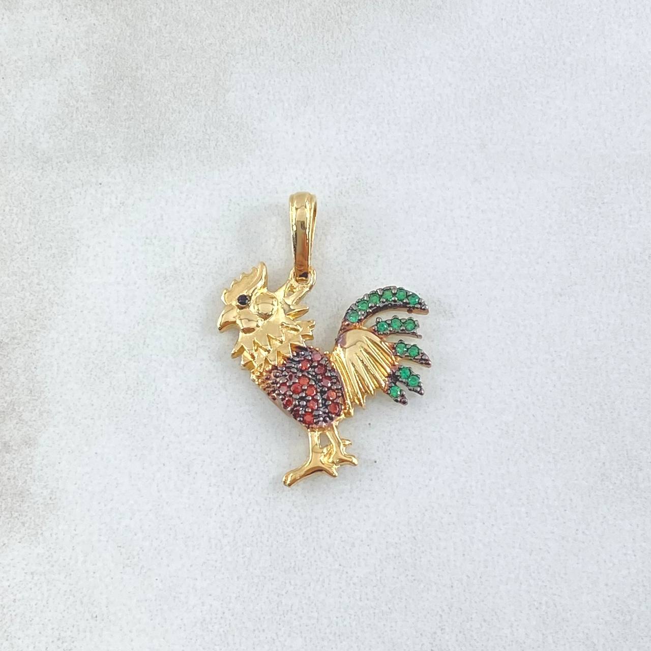 Pendant Rooster 2.25gr / 2.5cm / Orange and Green Zircons 18K Yellow Gold ©