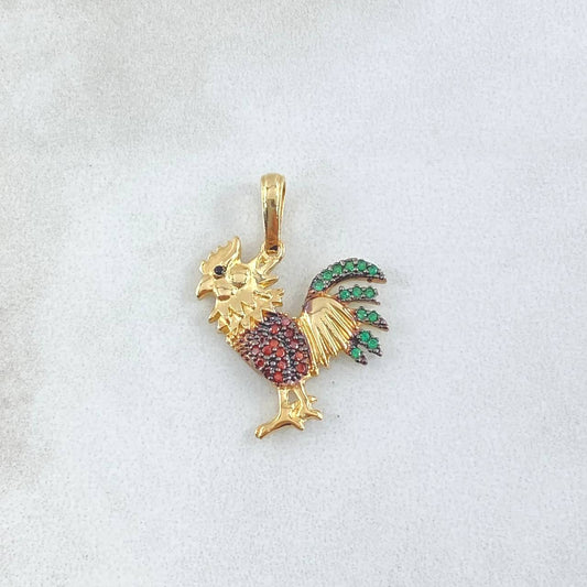 Pendant Rooster 2.25gr / 2.5cm / Orange and Green Zircons 18K Yellow Gold ©