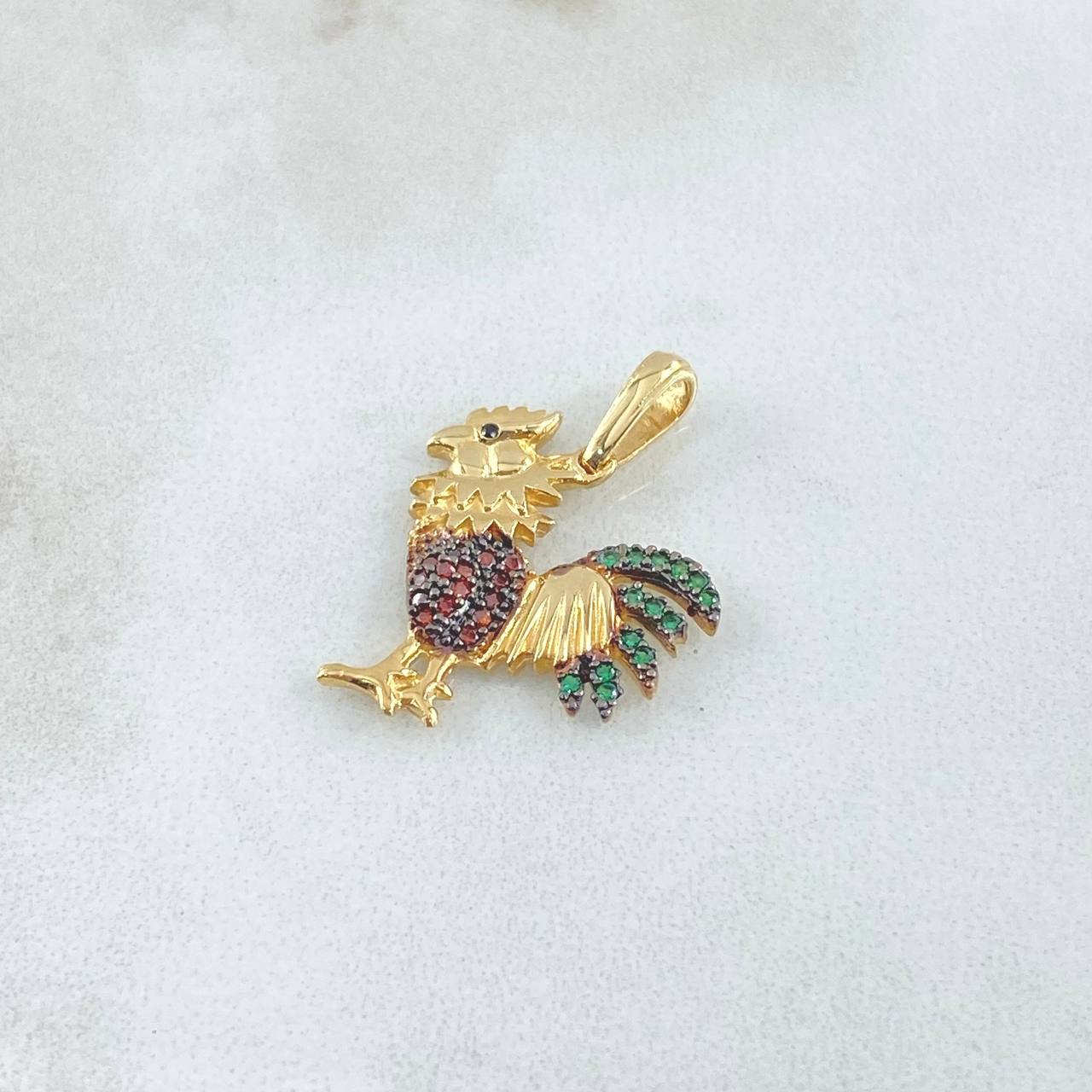 Pendant Rooster 2.25gr / 2.5cm / Orange and Green Zircons 18K Yellow Gold ©