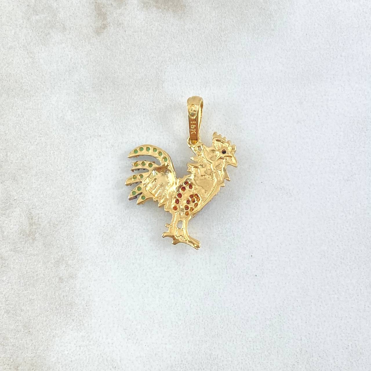 Pendant Rooster 2.25gr / 2.5cm / Orange and Green Zircons 18K Yellow Gold ©