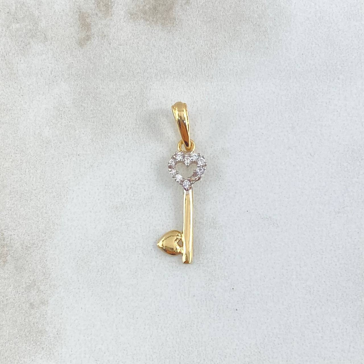 Pendant Key of Hearts 0.65gr / 2.7cm / White Zircons 18K Yellow Gold ©
