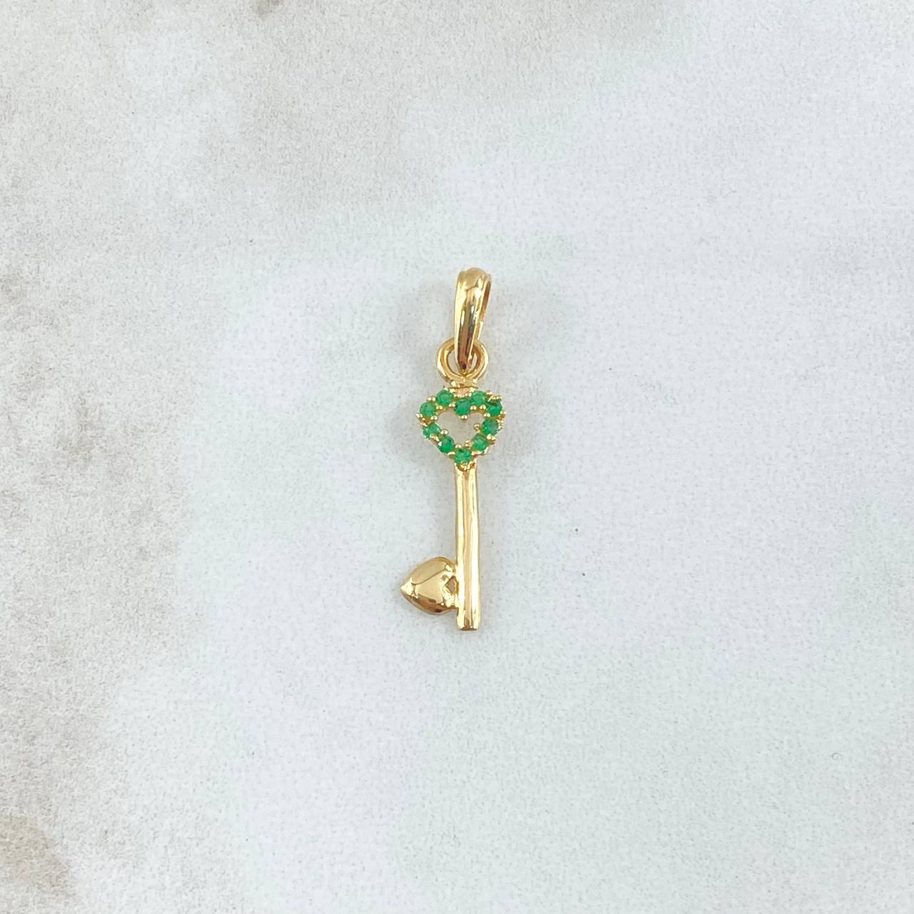 Pendant Hearts Key 0.75gr / 2.7cm / Green Zircons 18K Yellow Gold ©