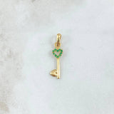 Pendant Hearts Key 0.75gr / 2.7cm / Green Zircons 18K Yellow Gold ©