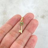 Pendant Hearts Key 0.75gr / 2.7cm / Green Zircons 18K Yellow Gold ©