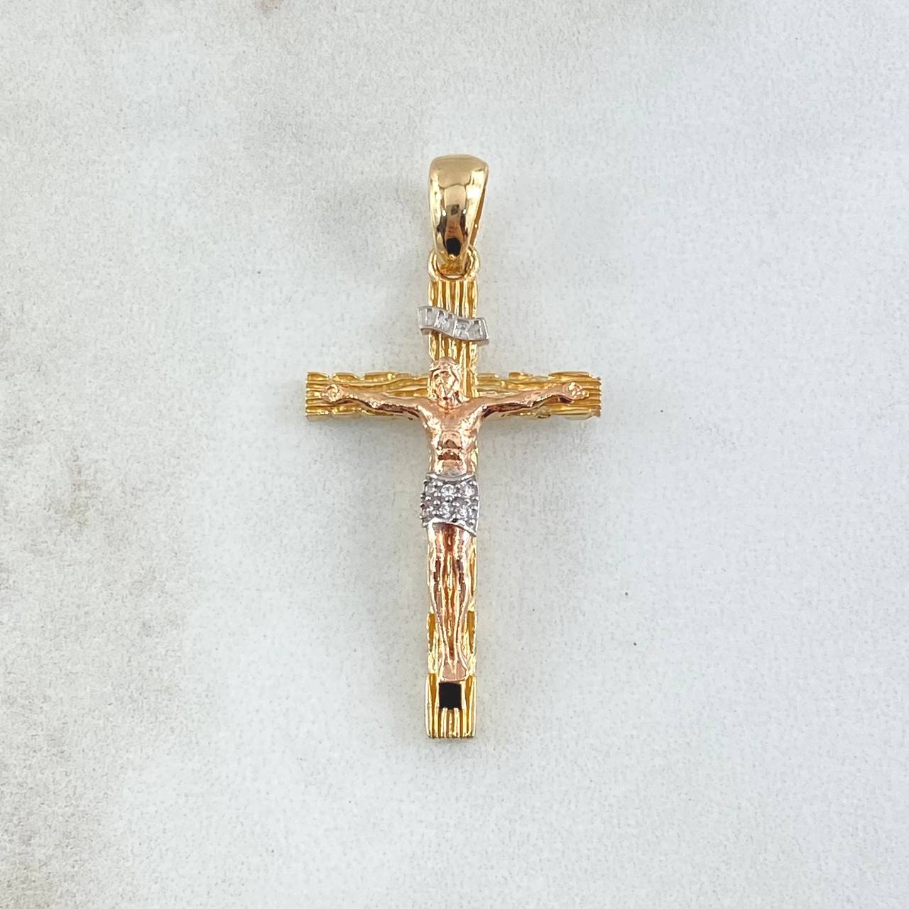Pendant Wooden Christ Cross 4.2gr / 3.8cm / White Zircons Three 18K Golds ©