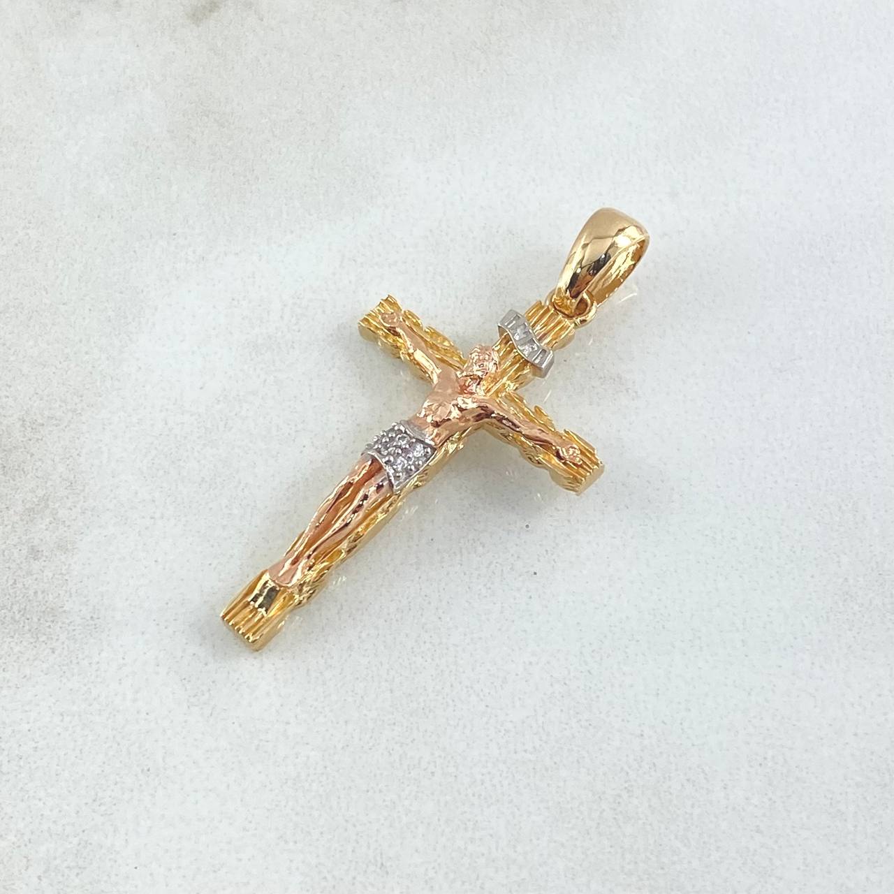 Pendant Wooden Christ Cross 4.2gr / 3.8cm / White Zircons Three 18K Golds ©