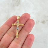 Pendant Wooden Christ Cross 4.2gr / 3.8cm / White Zircons Three 18K Golds ©
