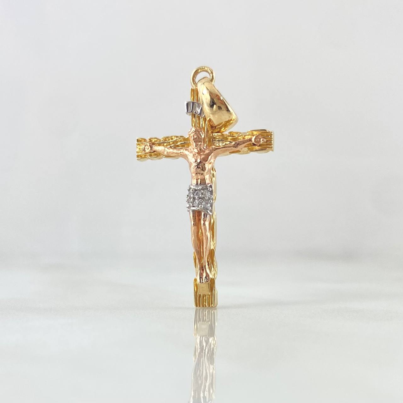 Pendant Wooden Christ Cross 4.2gr / 3.8cm / White Zircons Three 18K Golds ©