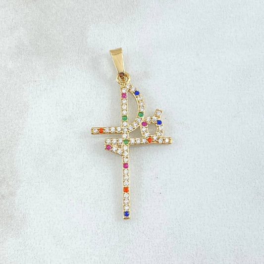 Dije Cruz Fé 1.3gr / 3.5cm / Circones Multicolor Oro Amarillo 18K ©