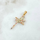 Dije Cruz Fé 1.3gr / 3.5cm / Circones Multicolor Oro Amarillo 18K ©