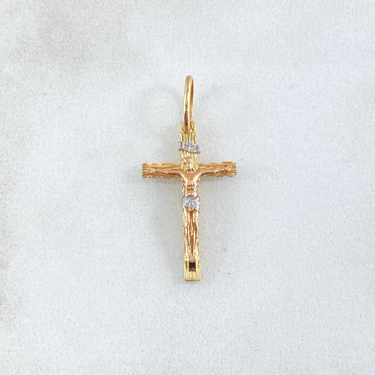 Dije Cruz Cristo de Madera 1.4gr / 2.7cm /  Tres Oros 18K ©