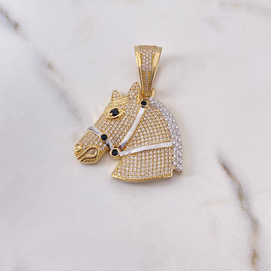 Pendant Horse 13.05gr / 4.5cm / Black and White Zircons Two 18K Yellow and White Gold $
