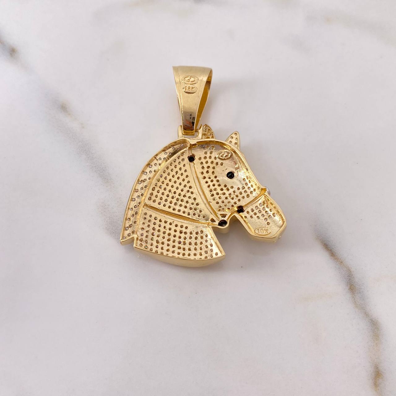Pendant Horse 13.05gr / 4.5cm / Black and White Zircons Two 18K Yellow and White Gold $