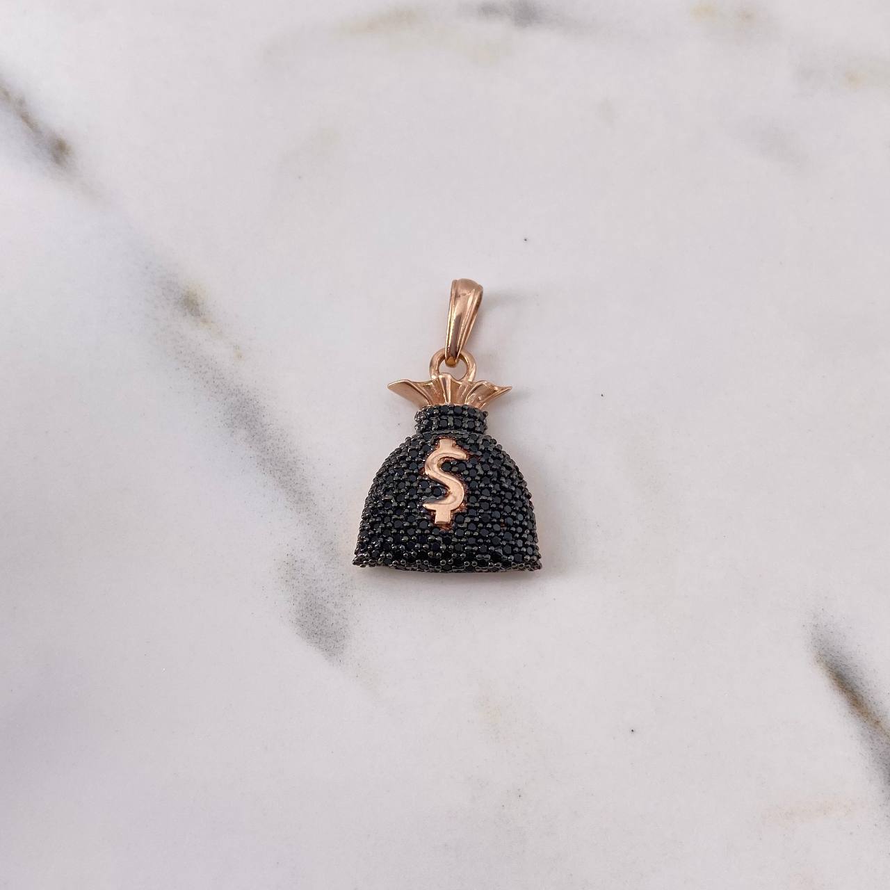 Pendant Money Bag 3.95gr / 2.7cm / Black Zircons Two-tone Black Rose 18K &