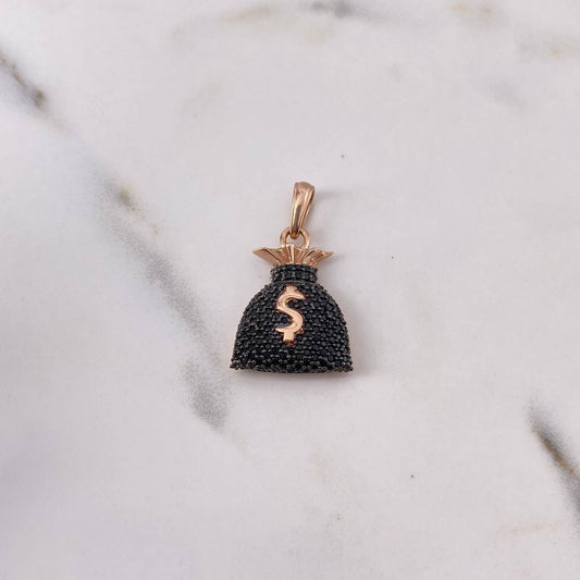 Pendant Money Bag 3.95gr / 2.7cm / Black Zircons Two-tone Black Rose 18K &