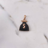 Pendant Money Bag 3.95gr / 2.7cm / Black Zircons Two-tone Black Rose 18K &