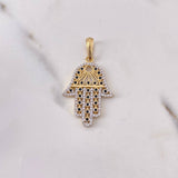 Pendant Hamsa Hand 3.9gr / 4cm / Black and White Zircons Two 18K Yellow and White Gold $