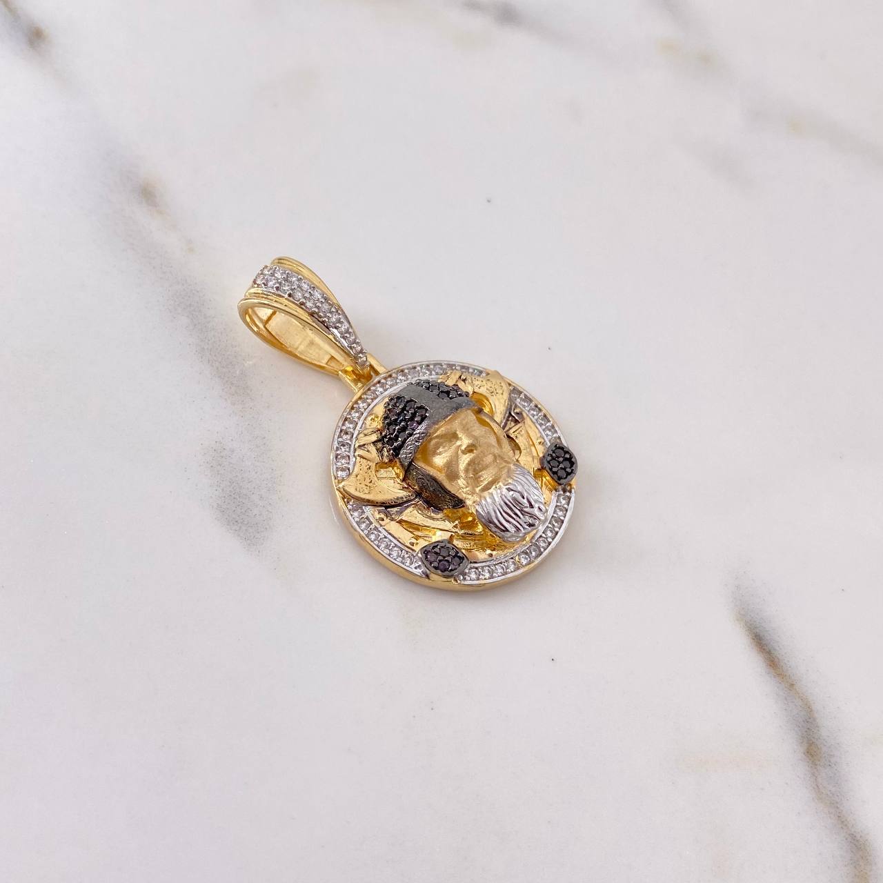 Pendant Viking 7.3gr / 3.5cm / Brown and White Zircons Three 18K Gold $