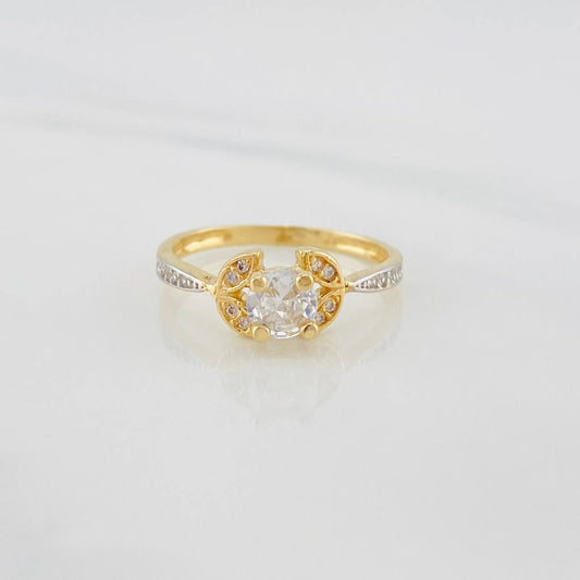 Anillo Solitario Flor 2.4g / T6 3/4 Dos Oros Amarillo Blanco 18K