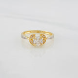 Anillo Solitario Flor 2.4g / T6 3/4 Dos Oros Amarillo Blanco 18K