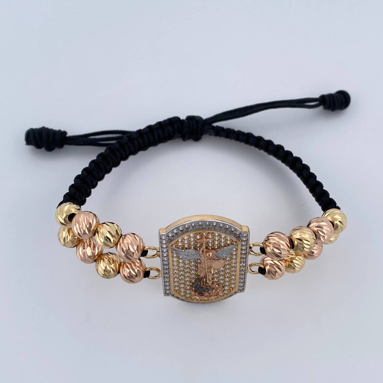 Pulsera Negra San Miguel Arcangel 10.9gr / Oro 18K &