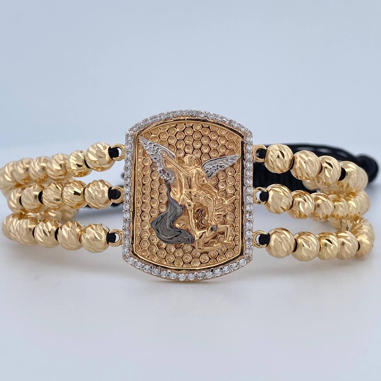 Pulsera Negra San Miguel Arcangel 16.25gr / Oro 18K &