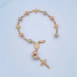 Pulso Denario Virgen Milagrosa 7.35gr / 22cm / 7mm Bolas Lisas Tres Oros 18K &