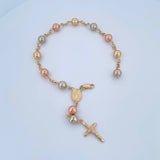 Pulso Denario Virgen Milagrosa 7.35gr / 22cm / 7mm Bolas Lisas Tres Oros 18K &