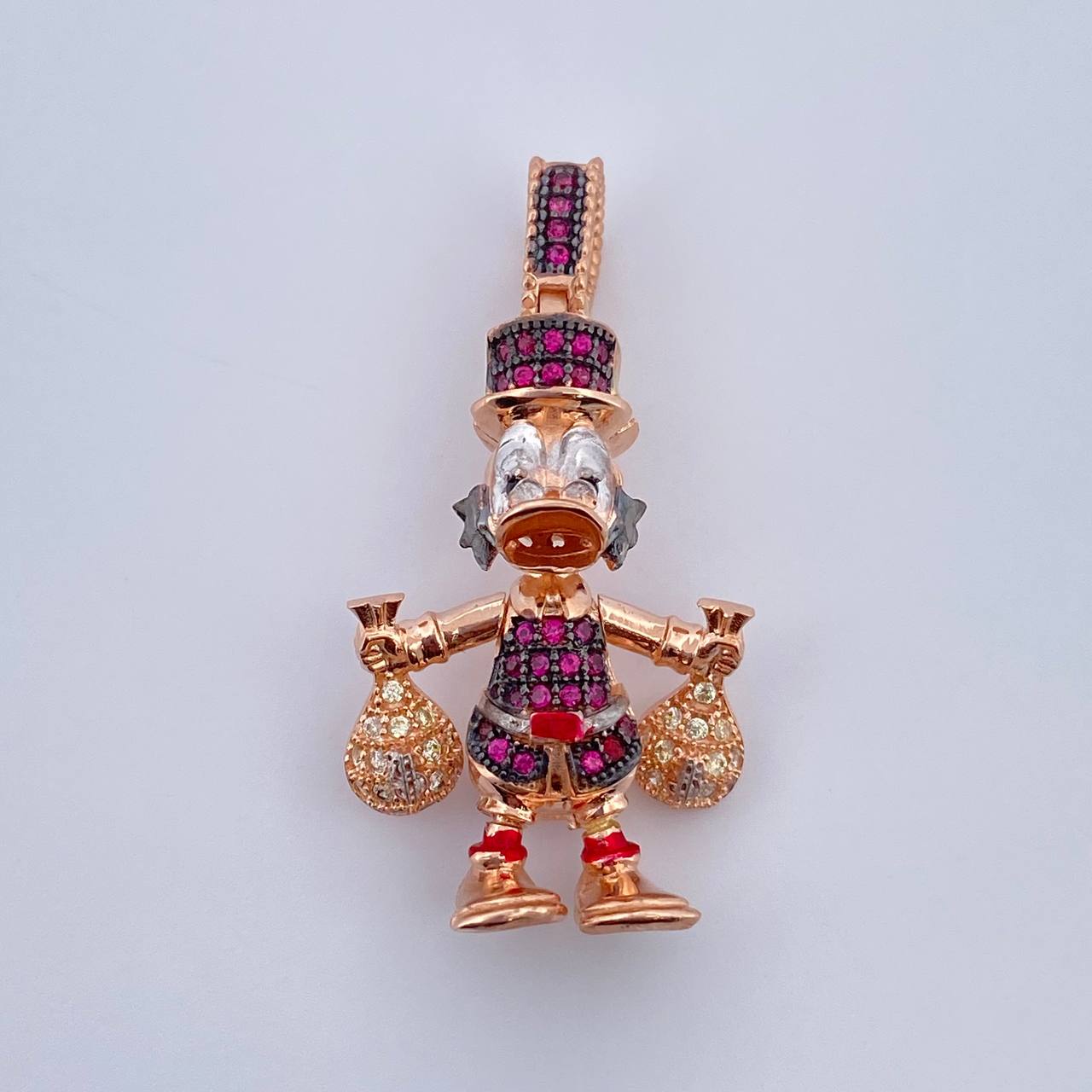 Pendant Duck Bags Money 5.95gr / 3.5cm / Fuchsia Black White Zircons Three 18K Golds &