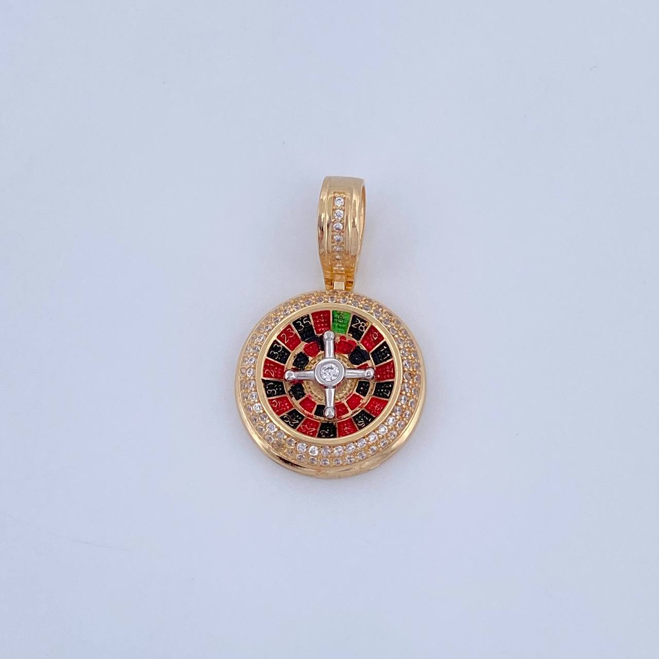 Pendant Roulette 6.5gr / 3.1cm / White Zircons Two Yellow and White 18K Gold &