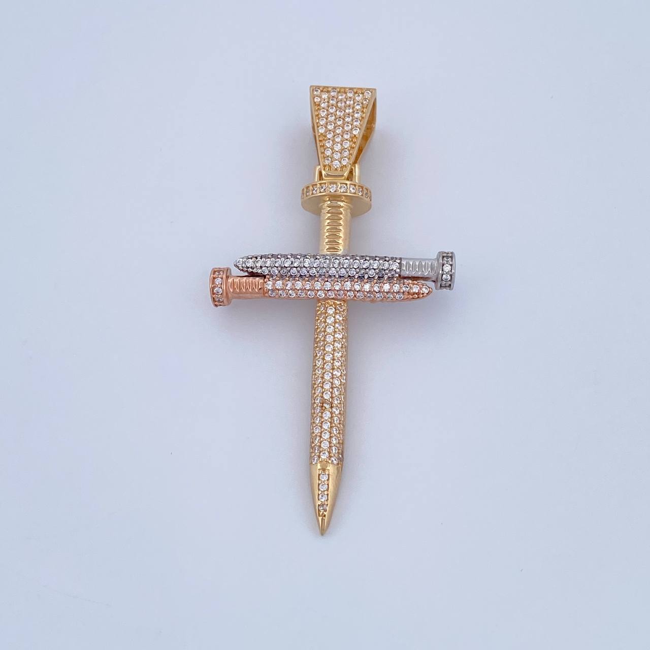 Pendant Nail Cross 9.55gr / 5.9cm / White Zirconia Three 18K Gold &