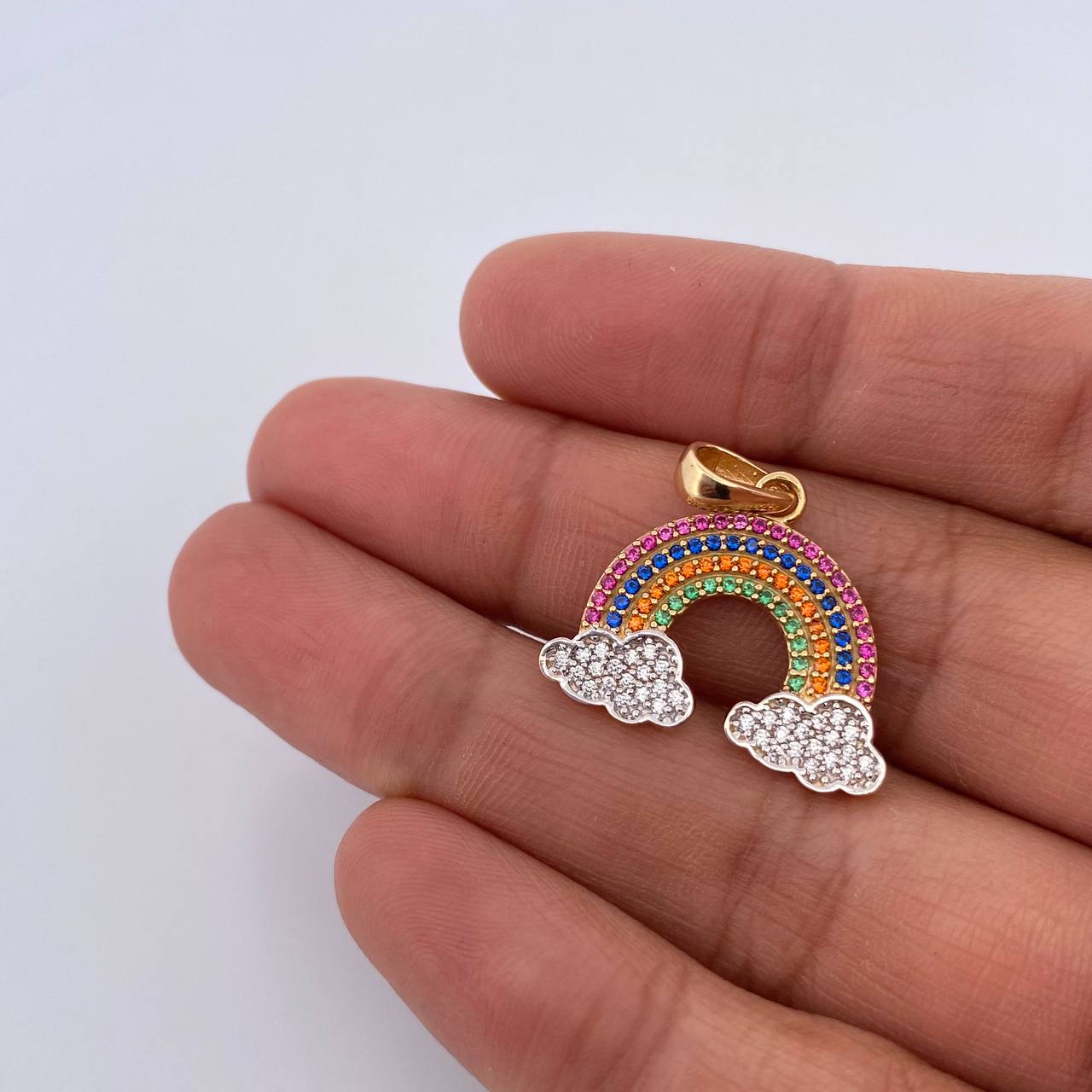 Pendant Rainbow 2.4gr / 2.2cm / Colored Zircons Two 18K Yellow and White Gold &