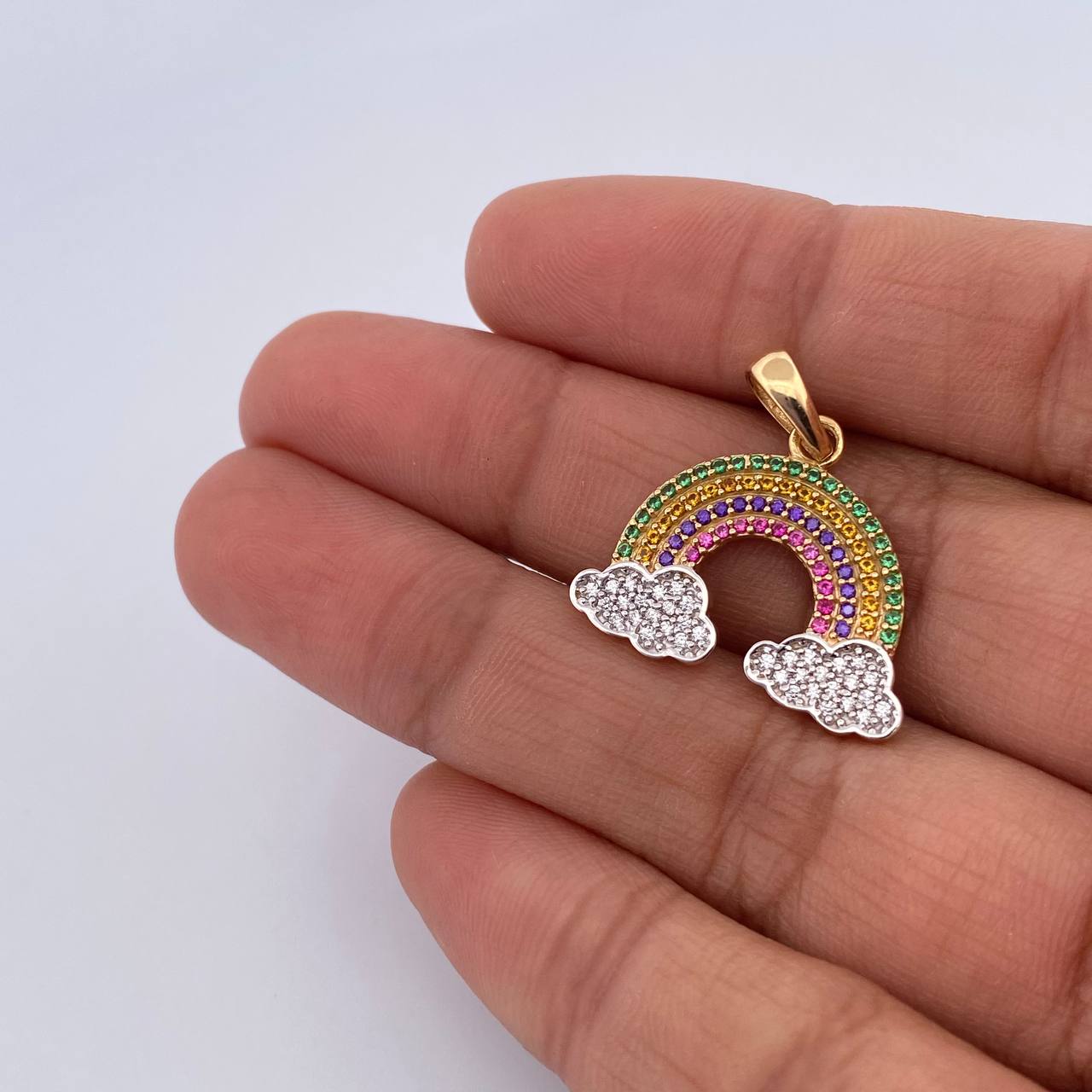 Pendant Rainbow 2.55gr / 2.2cm / Colored Zircons Two 18K Yellow and White Gold &