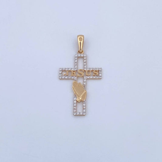 Dije Cruz Jesus 2.1gr / 3.7cm / Circones Blancos Dos Oros Amarillo Blanco 18K &