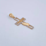 Dije Cruz Jesus 2.1gr / 3.7cm / Circones Blancos Dos Oros Amarillo Blanco 18K &