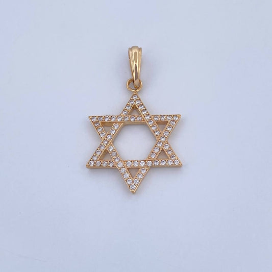 Pendant Star of David 2.95gr / 3.5cm / White Zircons 18K Yellow Gold &