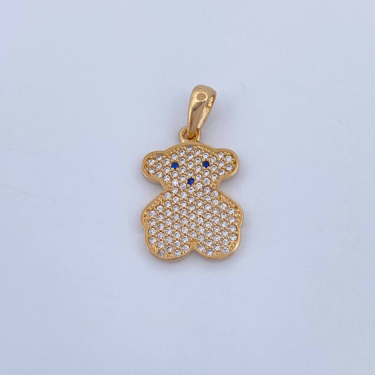 Pendant Bear Ts 2.35gr / 2.5cm / Blue and White Zircons 18K Yellow Gold &