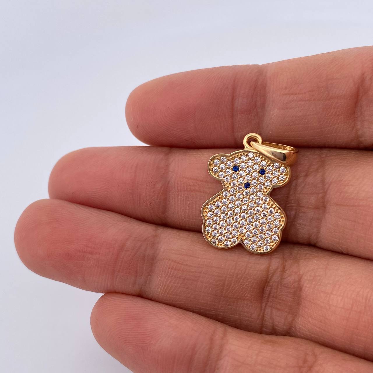 Pendant Bear Ts 2.35gr / 2.5cm / Blue and White Zircons 18K Yellow Gold &
