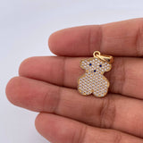 Pendant Bear Ts 2.35gr / 2.5cm / Blue and White Zircons 18K Yellow Gold &