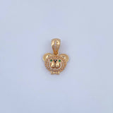 Pendant Bear Face 3gr / 2.1cm / Green Black White Zircons 18K Yellow Gold &