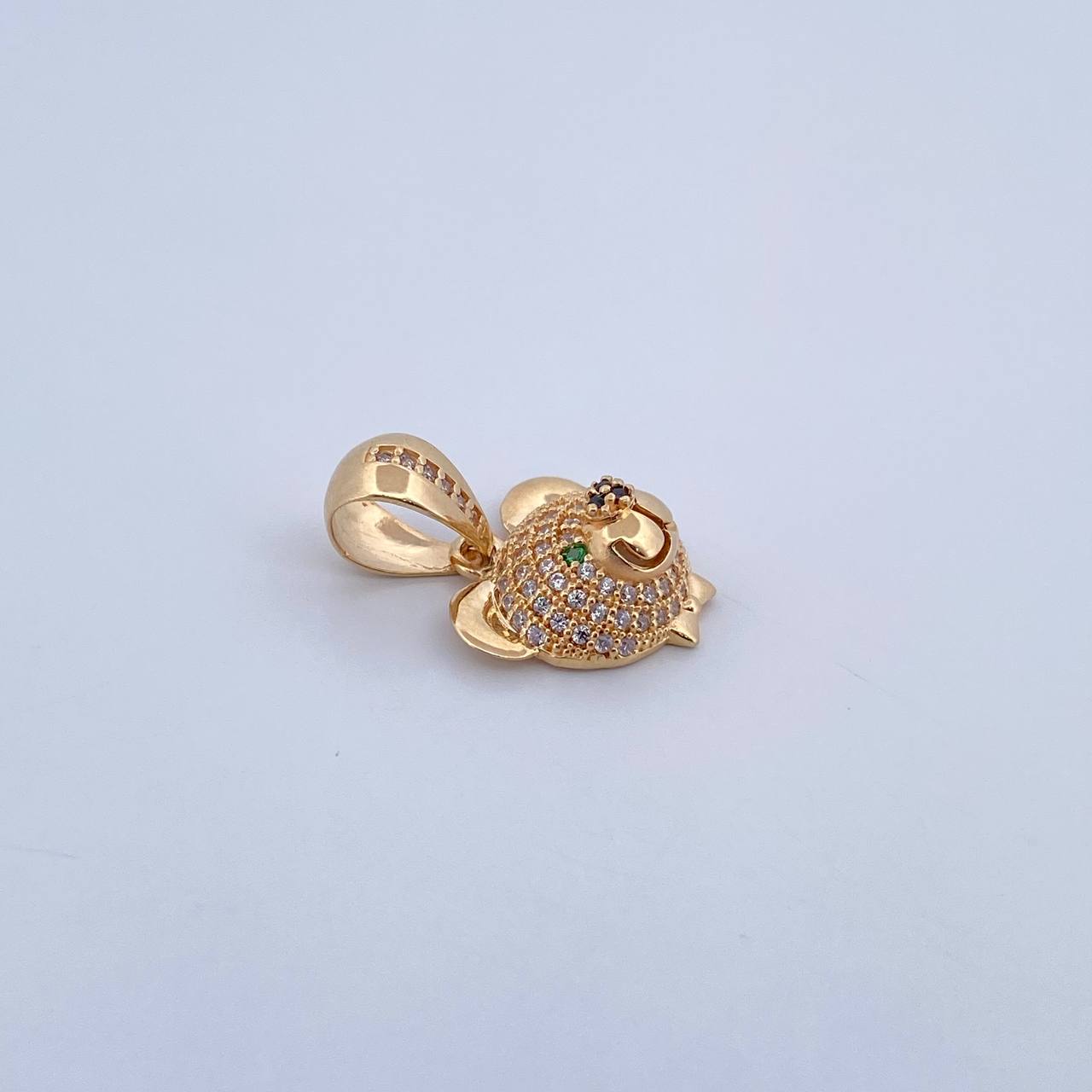 Pendant Bear Face 3gr / 2.1cm / Green Black White Zircons 18K Yellow Gold &