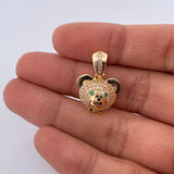 Pendant Bear Face 3gr / 2.1cm / Green Black White Zircons 18K Yellow Gold &
