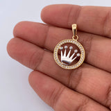 Dije Corona RX 2.2gr / 2.6cm / Circones Blancos Dos Oros Amarillo Blanco 18K &