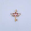 Pendant Heart Key 2.85gr / 3.1cm / White and Fuchsia Zircons Two 18K Yellow and White Golds &