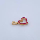 Dije Silueta Corazon Doble Faz 1.3gr / 2cm / Circones Fucsias Blancos Oro Amarillo 18K &