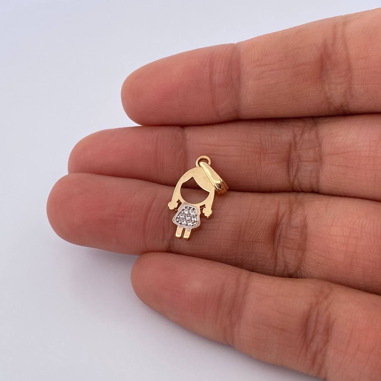 Pendant Girl 1.15gr / 2.3cm / White Zircons Two 18K Yellow White Gold &