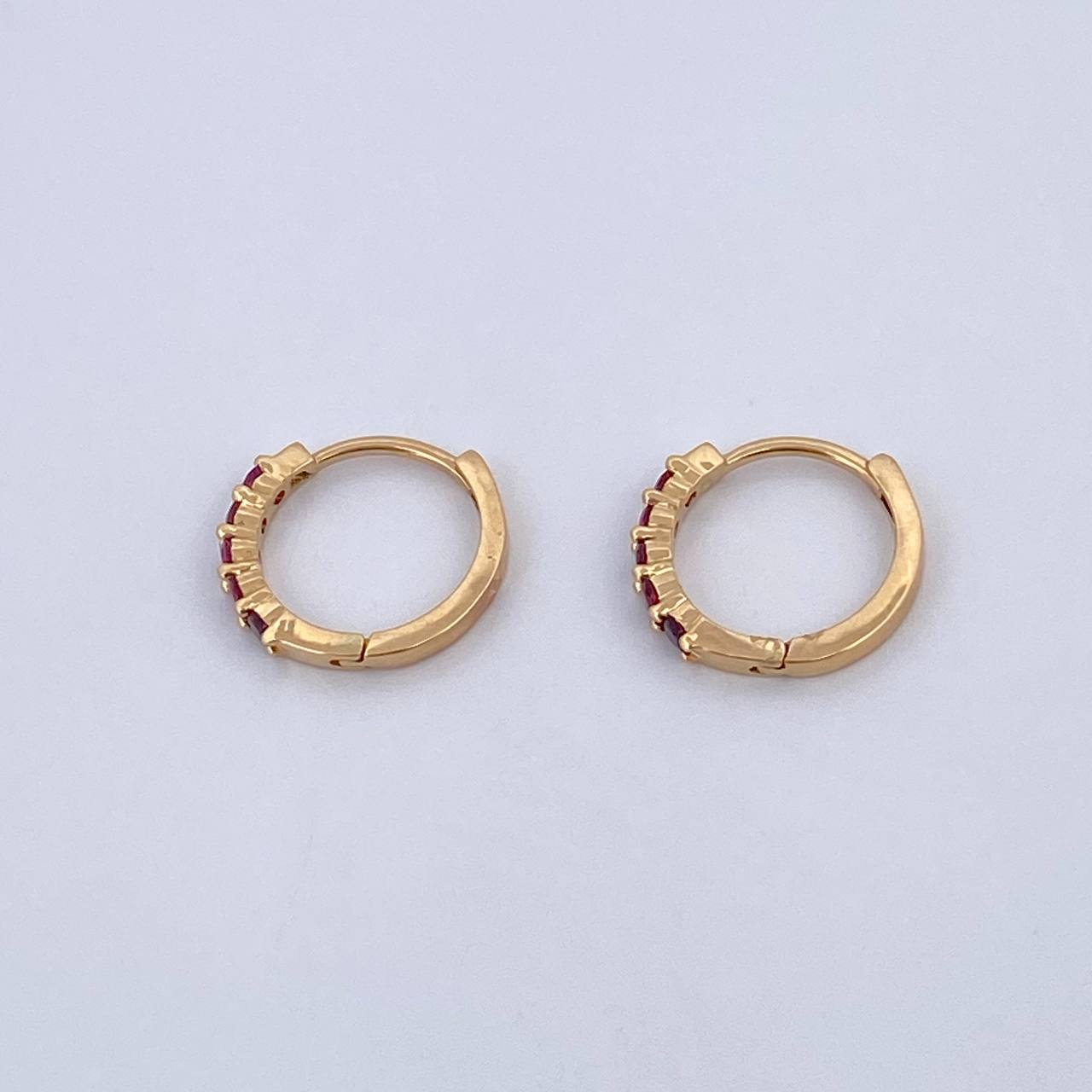 Hoop Earrings Partial 1.5gr / 1.2cm / Rubies 30 Pts 18K Yellow Gold (Jewel) &