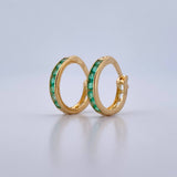 Candongas Carril Cuadrado 2gr / 1.3cm / Esmeraldas 35 Pts Oro Amarillo 18K (Joya) &